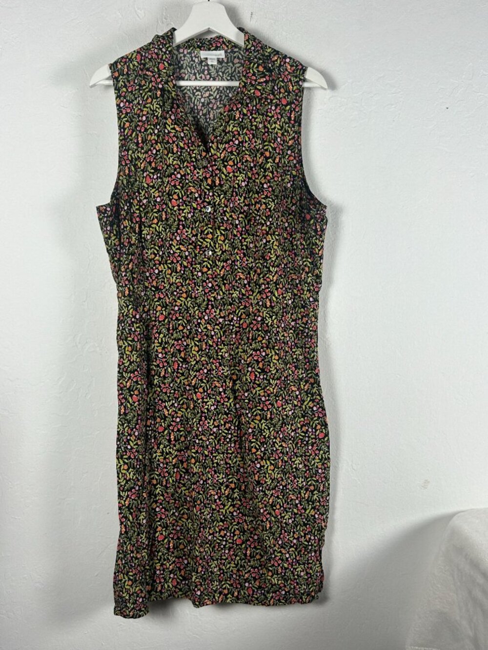 J.Jill Womens Sleeveless Black Floral 1/4 Button Casual Shirt Dress Large Tall